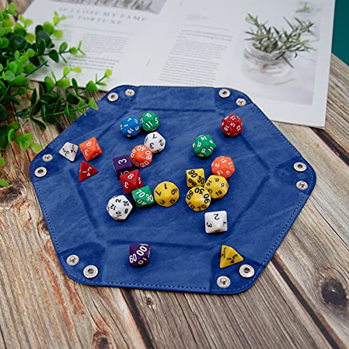 SIQUK 4 Pieces Dice Tray Hexagon Dice Rolling Holder Folding PU Leather Dice Trays for Dice Games Like RPG, DND and Other Table Games(Peach, Wine Red, Yellow, Royal Blue) - color: Peach, Wine Red, Yellow, Royal Blue
