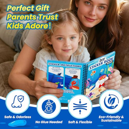 Ocean Reusable Sticker Book for Toddlers, DIY Make-a-face Jelly Stickers | Make A Face & Scene Decoration Play, Washable and Reusable Jelly Stickers, Portable Travel Friendly, Airplane Trip Essentials - style: Ocean