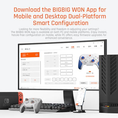 BIGBIG WON BLITZ2 Wireless Controller, 16 Fully Mechanical Micro Switch, 2000Hz Report Rate, TMR Electromagnetic Joysticks, PC Controller for PC/Switch/iOS/Android - size: BLITZ2-TMR Joysticks