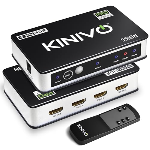 Kinivo HDMI Switch 3 in 1 Out 4K 60Hz (HDR 10, High Speed 18Gbps, IR Remote, HDCP2.2, Dolby Vision, VRR) - 350BN Switcher Compatible with Roku, PS5, Xbox, Apple TV, Nintendo Switch 2, Cable Box - size: 4K - 3 Port