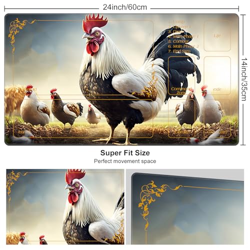DEGDFSGR Magic The Gathering Playmat 24 x 14 Inches, Animal Proud Rooster Design, Non-Slip Rubber Base, TCG/MTG/YGO/CCG/RPG/PKM Playmat, 1 Pack - color: Animal Proud Rooster, size: 24" x 14"