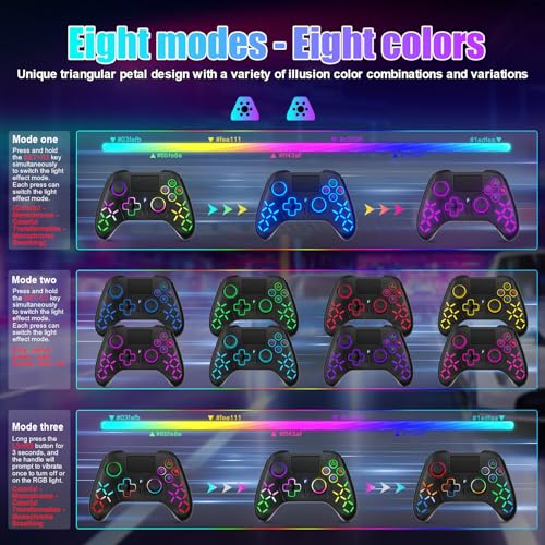 LED Wireless Controller for 4, RGB Lighting Gamepad for 4 Slim/Pro with Turbo/6-Axis Motion Sensor/1200mAh Battery/3.5mm Audio Jack - Black - color: RGB Black