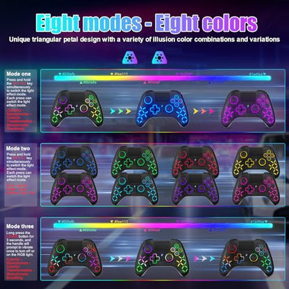 LED Wireless Controller for 4, RGB Lighting Gamepad for 4 Slim/Pro with Turbo/6-Axis Motion Sensor/1200mAh Battery/3.5mm Audio Jack - Black - color: RGB Black