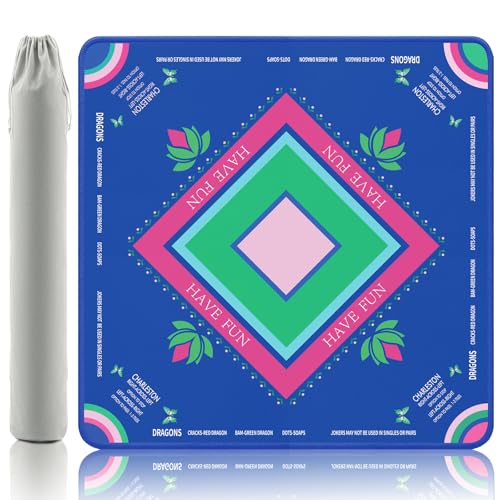 Mahjong Mat with Lotus & Butterfly Pattern, Anti-Slip Noise Reduction Rubber Gaming Mat, 32.4 x 32.4 Inch Navy Blue, Foldable Table Cover for Mahjong, Poker & Board Games - color: Navy Blue