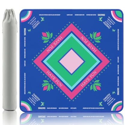 Mahjong Mat with Lotus & Butterfly Pattern, Anti-Slip Noise Reduction Rubber Gaming Mat, 32.4 x 32.4 Inch Navy Blue, Foldable Table Cover for Mahjong, Poker & Board Games - color: Navy Blue