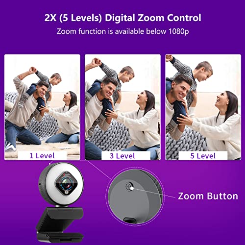 Angetube Streaming Webcam 1080P w/Ring Light, FHD Web Cam w/Digital Zoom | 5X Digital Zoom, AutoFocus, 2 Microphones, USB Computer Web Camera for Desktop Computer PC Laptop Mac, for Gaming Google Meet