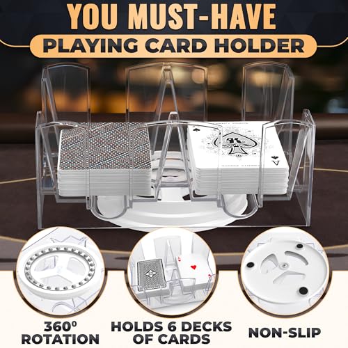 Playing Cards Holder Rotating 360° – Compact Plastic Playing Card Tray for Easy Access 6 Decks with Smooth Rotation | Organizes Multiple Decks for Canasta, Poker & More, Durable with Smooth Rotation - size: 6 Decks