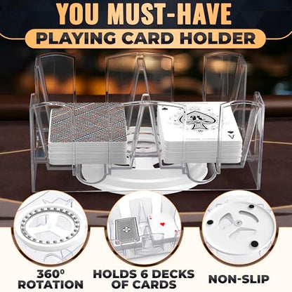 VIKROM Playing Card Holder, Rotating 360 Degree Tray Holds 6 Decks (Clear) | Card Game Organizer for Canasta, Poker, Bridge, and Rummy, Compact and Durable Plastic Stand with Smooth Spin and Easy Access - size: 6 Decks