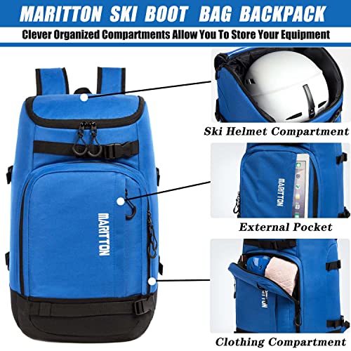 Ski Boot Bag - Boot Travel Backpack for Snowboard & Ski Boots, Helmet, Goggles, Gloves, Accessories - color: blue