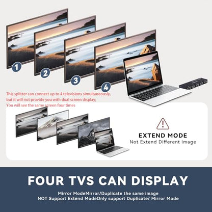 4K HDMI Splitter 1x4 - Ultra HD 1 Input 4 Output Powered HDMI Duplicator/Splitter, Mirror One Screen to Four TVs or Monitors Simultaneously | Plug & Play for Business & Home(4K 1x4)