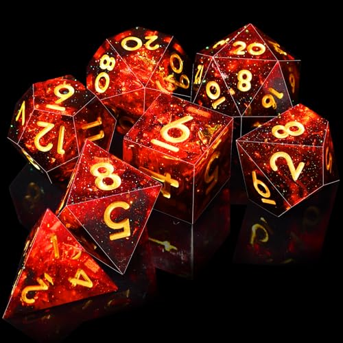 AUSTOR 7-Die DND Dice Set Handmade Sharp Edge Polyhedral Dice for Dungeons and Dragons RPG MTG Table Games（Flame Red） - color: Flame Red