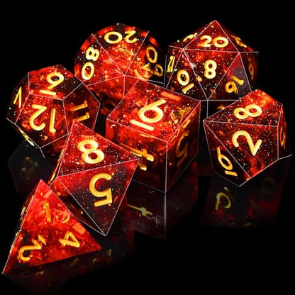AUSTOR 7-Die DND Dice Set Handmade Sharp Edge Polyhedral Dice for Dungeons and Dragons RPG MTG Table Games（Flame Red） - color: Flame Red