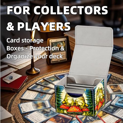 Trading Card Storage Box, Premium PU Leather with Magnetic Closure, Holds 100+ for MTG Cards, Frogs Sitting On Mushroom Durable Deck Box for Magic the Gathering, Trading Card Games - color: Frogs Sitting On Mushroom