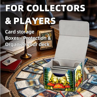 Trading Card Storage Box, Premium PU Leather with Magnetic Closure, Holds 100+ for MTG Cards, Frogs Sitting On Mushroom Durable Deck Box for Magic the Gathering, Trading Card Games - color: Frogs Sitting On Mushroom