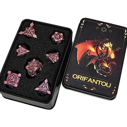 7PCS Metal DND Dice Set with Box, Debris RPG Purple Red D and D Dice for use with D&D Tabletop Games Role Playing Game Polyhedral Dice Set D20 D12 D10 D8 D6 D4 - color: Red