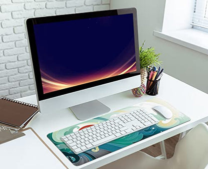 Ocean Wave and Sun Desk Mat,Traditional Japanese Wave Extended Gaming Mouse Pad,Large Non-Slip Rubber Base Mousepad with Stitched Edges,Waterproof Mouse Mat Desk Pad for Office Game Home 35.4x15.75 in - color: Traditional Japanese Wave