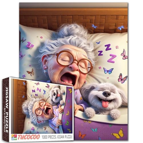 Sleeping Old Woman Jigsaw Puzzles 1000 Pieces for Adults Happy Grandma Jigsaw Puzzle Challenging Family Activity Games Unique Home Decor Gifts 19.7 x 27.6 Inch - color: Old Woman-a05