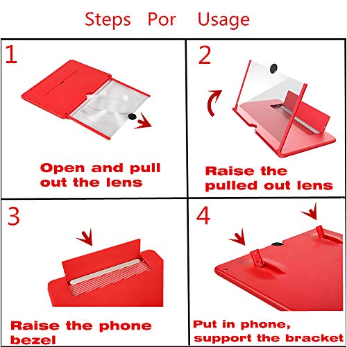 12" Screen Magnifier Amplifier, Generation of Mmobile Mobile Phone Holder Screen Magnifier, for Watching Movies, Videos, Etc. The Best Choice for Gifts (Red) - color: Red
