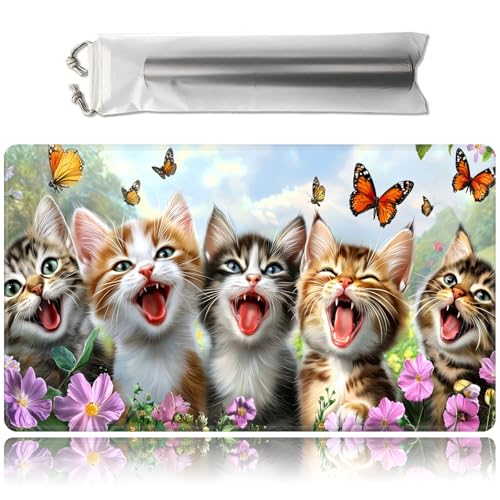 for MTG Game Playmat with Storage Bags,Game Mat 24 x 14 inches,TCG and Board Game Mat for Cards,Mousepad Desk Mats-Five Lovely Cats - color: Five Lovely Cats, size: No With Zones