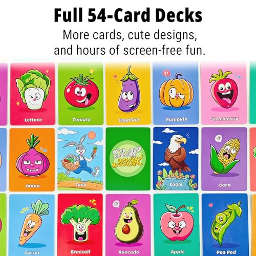 Upgraded Kids Card Games Pack, 6 Decks, Go Fish, Old Maid, Crazy Eights, Memory Match, Slap Jack, War, Playing Cards, Easter Basket Stuffers, Stocking Stuffers | Go Fish, Old Maid, Crazy Eights, Memory Match, Slap Jack, War. For family nights, travel, sto