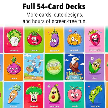 Upgraded Kids Card Games Pack, 6 Decks, Go Fish, Old Maid, Crazy Eights, Memory Match, Slap Jack, War, Playing Cards, Easter Basket Stuffers, Stocking Stuffers | Go Fish, Old Maid, Crazy Eights, Memory Match, Slap Jack, War. For family nights, travel, sto