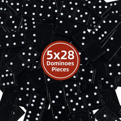 Offelec Dominos Set for Adults – 140pcs Dominoes Set - Classic Board Games, Double 6 Dominoes Family Games for Adults - Double Six Standard Dominos Set 5 * 28 Tiles, Travel-Friendly Domino Set - color: 5 Packs Double 6 Domino