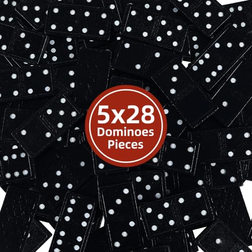 Offelec Dominos Set for Adults – 140pcs Dominoes Set - Classic Board Games, Double 6 Dominoes Family Games for Adults - Double Six Standard Dominos Set 5 * 28 Tiles, Travel-Friendly Domino Set - color: 5 Packs Double 6 Domino