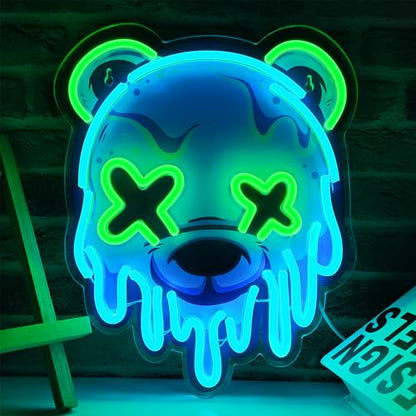 Ice Bear Neon Sign, Cool Led Sign for Wall Decor - Usb Powered, Adjustable Brightness Anime Bear Led Light for Bedroom, Bar, Pub, Party, Man Cave Decor, Unique Gift for Teenage Boys