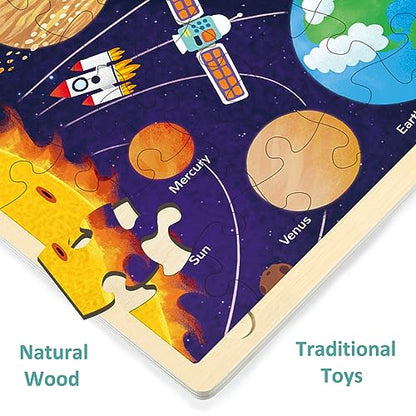 48 Piece Puzzles for Kids Ages 4-8, Solar System Wooden Jigsaw Puzzles for Toddlers 4 Year Old, Each Piece is Unique, Preschool Space Puzzle Ages 3-5 with Puzzle Tray - style: 48 Piece