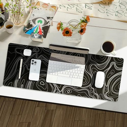 Reniteco Waterproof Large Office & Gaming Mouse Pad, 31.5" x 11.8" x 0.12" | Anti-Fray Stitched Edges, Premium Textured Surface, Non-Slip Rubber Base, Water and Stain Resistant Protection - color: Topographic Map Black, size: 31.5''x 11.8''x0.12"