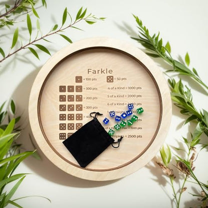 Farkle Dice Tray, Farkle Dice Game with Tray and 2 Sets of 6 Dice, 12" Wooden Dice Tray for The Classic Family Game