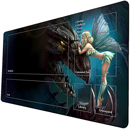 MTG Playmat - 24 x 14 Inches Trading Card Game Playmat with Storage Bag and Smooth Rubber Surface - color: Black Dragon With Zones