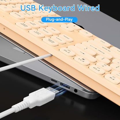 Wired USB Keyboard, Comfortable Quiet Chocolate Keys, Durable Ultra-Slim Computer Keyboard Wired(QWERTY) for PC, Windows 11/10/8/7/XP (Milk Tea, Wired Keyboard for Windows) - color: Milk Tea