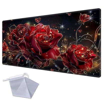 Large Gaming Playmat Compatible with MTG, Seamless Card Game Mat with Stitched Edges, 23.6 x 13.7 in Natural Rubber Desk Pad with Transparent Drawstring Bag, Flowers Roses - color: Flowers Roses, size: 24"X14" Regular