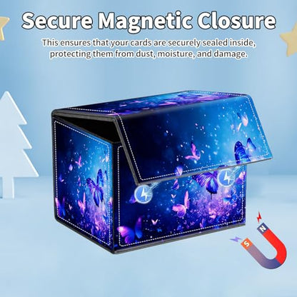for MTG Commander Deck Box,Card Deck Box for Trading Yugioh MTG,Fits 100 Double Sleeved Cards,PU Leather Strong Magnet Case for Magic Commander TCG CCG,Blue Glitter Butterfly - color: Blue Glitter Butterfly