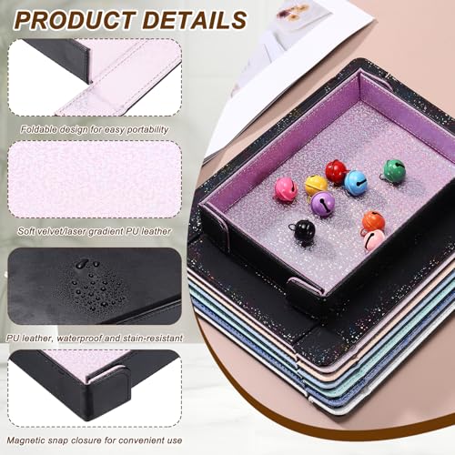 uxcell PU Leather Dice Tray, Rectangle Magnetic Folding Velvet Portable Folding Dice Rolling Tray for Table Games Keys Wallet Watch Coin, Glitter Pink - color: Pink