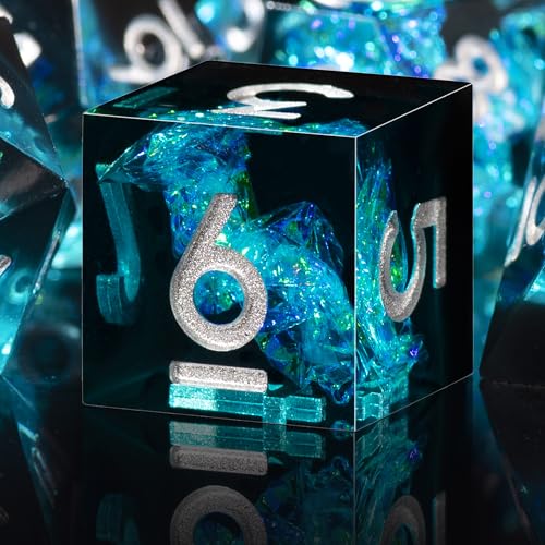 AUSTOR 7-Die DND Dice Set Handmade Sharp Edge Polyhedral Dice for Dungeons and Dragons D&D RPG MTG Table Games（Black&Blue,Silver） - color: Black&blue,silver