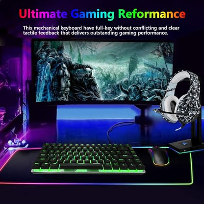 Gaming Keyboard and Mouse and Mouse Pad,Wired Green Backlit Mechanical Keyboard,Superlight RGB Gaming Mouse,12000DPI Optical Sensor,6 Programmable Buttons Mice for PC Gamers - color: Green Backlit