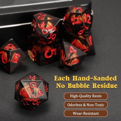 MoKo Liquid Core DND Dice Set 7PCS, Black + Red | Sharp Edge Resin Polyhedral, D20 D12 D10 D8 D6 D4 D%, Gift Box Included, Compatible with Dungeons and Dragons RPG - color: 1 - Black + Red