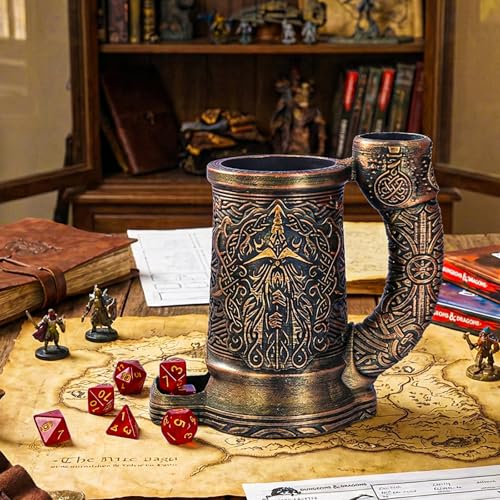 Dice Tower Mug, Dice Rolling Tower, Comes with 7 PCS Dice Set, Suitable for DND Dungeons and Dragons, Tabletop Games, Available As Drink Holder, D&D Gifts, DND Accessories (Dark Gold Mage) - color: Dark Gold Mage