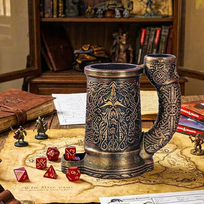 Dice Tower Mug, Dice Rolling Tower, Comes with 7 PCS Dice Set, Suitable for DND Dungeons and Dragons, Tabletop Games, Available As Drink Holder, D&D Gifts, DND Accessories (Dark Gold Mage) - color: Dark Gold Mage