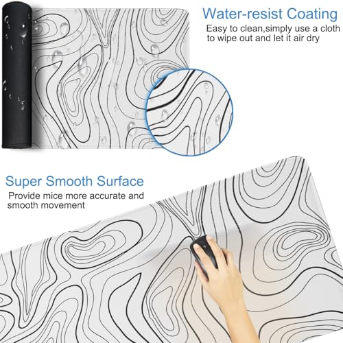 Large Mouse Pad 31.5 x 11.8 in, Gaming Mousepad with Stitched Edges, Premium Microfiber Cloth Surface, Waterproof Non-Slip Base Keyboard Desk Mat for Home Office Gaming, White Black Lines - color: White Black Lines, size: 31.5L x 11.8W inches