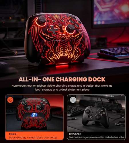 PC Controller with Hall Effect Joysticks & Trigger, Wireless PC Gaming Controller with Charging Dock & RGB Design, 1000Hz Polling Rate, No Drift, Programmable Back Buttons, Turbo, Gaming Controller for Windows PC/Switch/Android/iOS - color: Black