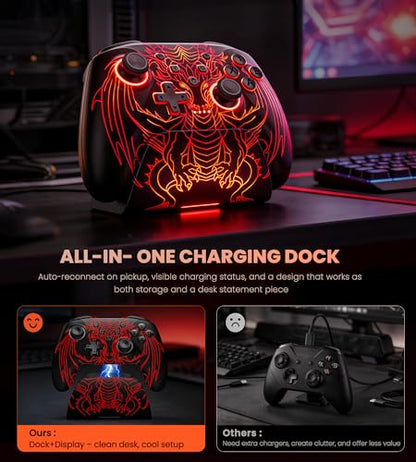 PC Controller with Hall Effect Joysticks & Trigger, Wireless PC Gaming Controller with Charging Dock & RGB Design, 1000Hz Polling Rate, No Drift, Programmable Back Buttons, Turbo, Gaming Controller for Windows PC/Switch/Android/iOS - color: Black