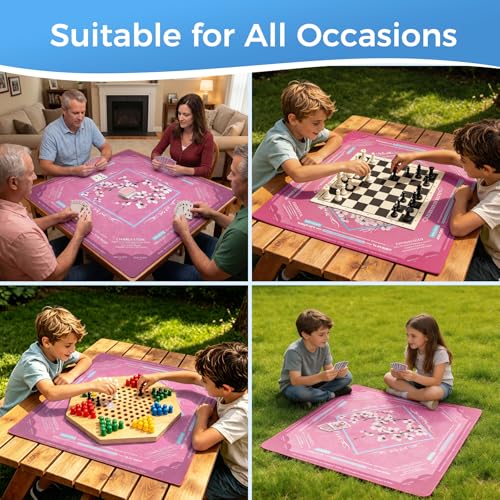 Rollup Shipped American Mahjong Mat with Rules No Crease | 32.6x32.6 inch with Velvet Bag Non Slip Noise Reduction Mahjong Mats with Rules Pink Plum Blossom Design - color: Pink Plum Blossom