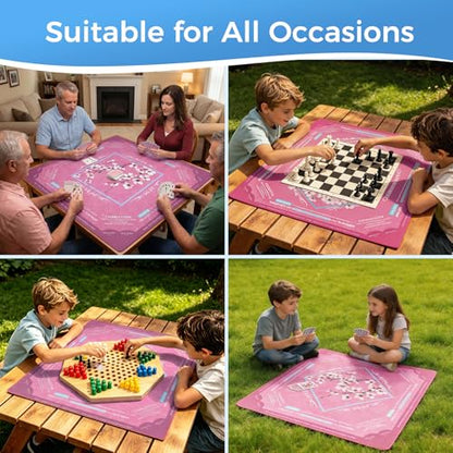 Rollup Shipped American Mahjong Mat with Rules No Crease | 32.6x32.6 inch with Velvet Bag Non Slip Noise Reduction Mahjong Mats with Rules Pink Plum Blossom Design - color: Pink Plum Blossom