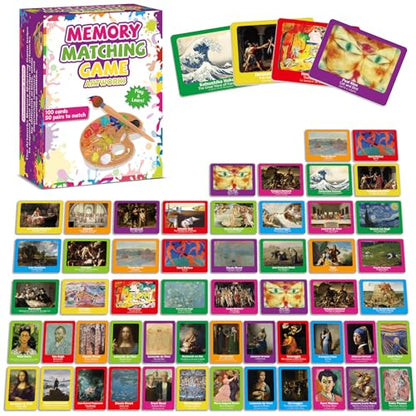 gisgfim 100 PCS Memory Matching Game Famous Paintings Concentration Memory Card for Adults Learning Educational Game A Fun & Fast Artworks Theme Matching Games - style: Famous Paintings