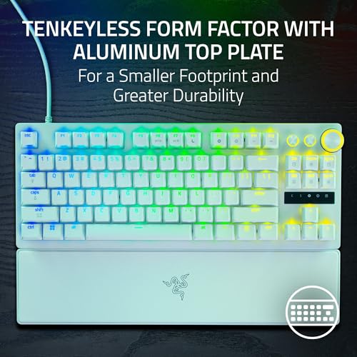 Razer Huntsman V3 Pro TKL 8KHz Esports Gaming Keyboard: Analog Optical Switches Gen 2-8000 Hz Polling Snap Tap - Rapid Trigger - Adjustable Actuation - Media Controls - PBT Keycaps - White - color: White, size: TKL, style: 8000 Hz Polling