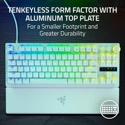 Razer Huntsman V3 Pro TKL 8KHz Esports Gaming Keyboard: Analog Optical Switches Gen 2-8000 Hz Polling Snap Tap - Rapid Trigger - Adjustable Actuation - Media Controls - PBT Keycaps - White - color: White, size: TKL, style: 8000 Hz Polling