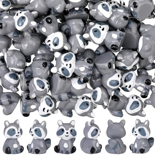 Seenelling 50 Pcs Mini Raccoon Figurine Bulk Resin Miniature Tiny Animals Figures Small Little Cute Raccoon Home Decor for Cabin Lodge Rustic Cake Toppers Desktop Home Decor(Sit) - style: Sit
